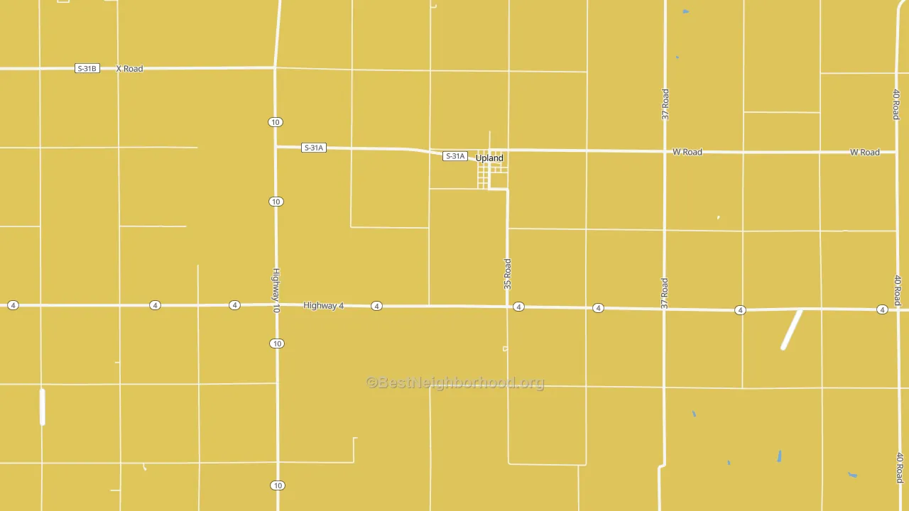 Map of the best neighborhoods in the 68981 area, with better matches in green and worse matches in red