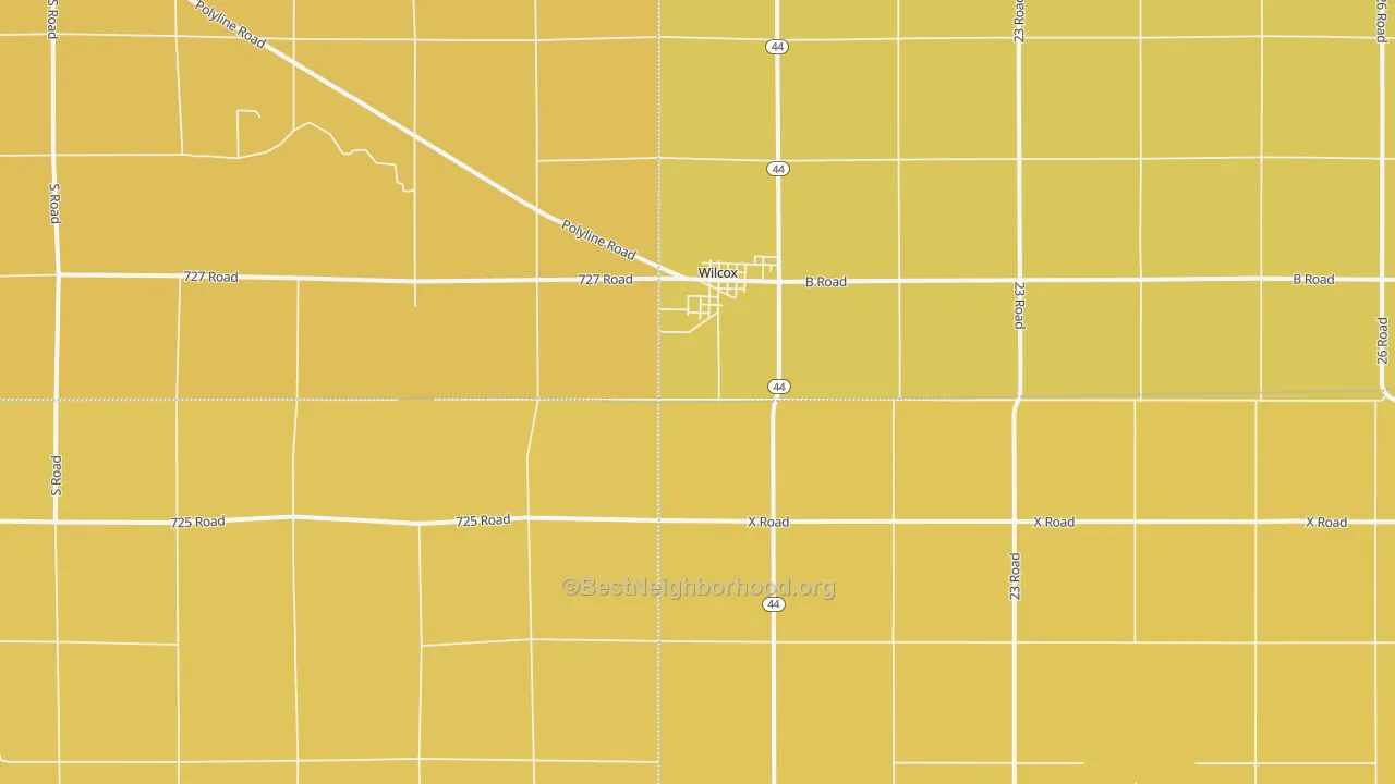 Map of the best neighborhoods in the 68982 area, with better matches in green and worse matches in red