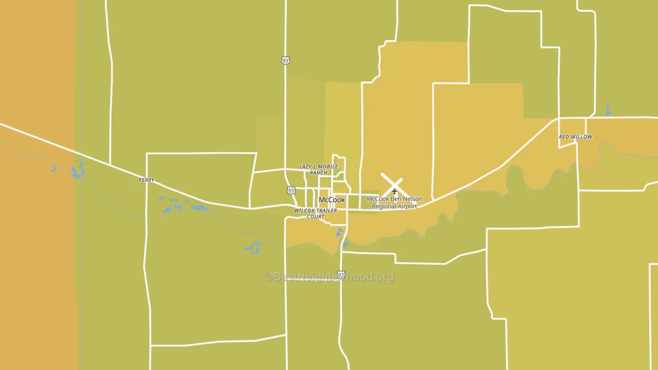 Map of the best neighborhoods in the 69001 area, with better matches in green and worse matches in red