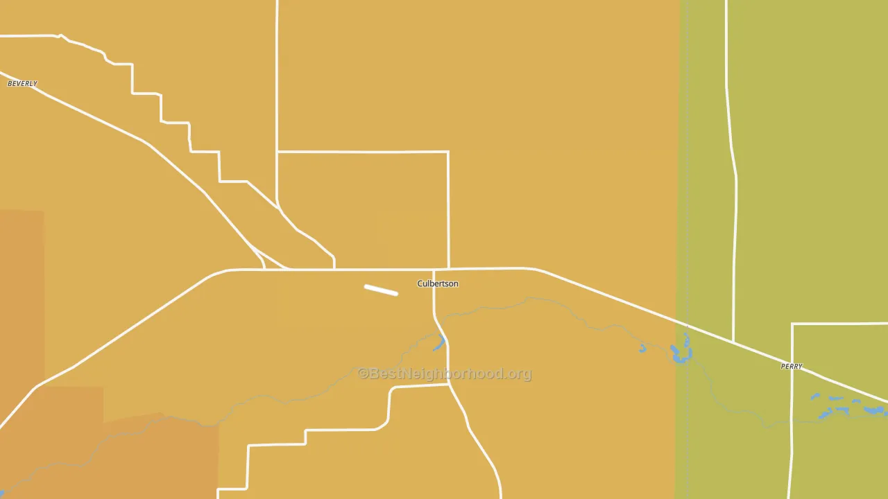 Map of the best neighborhoods in the 69024 area, with better matches in green and worse matches in red