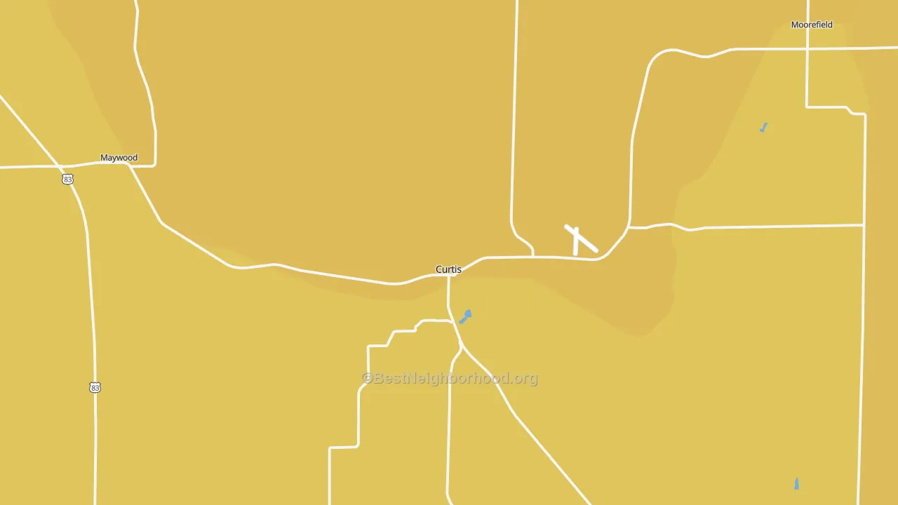 Map of the best neighborhoods in the 69025 area, with better matches in green and worse matches in red