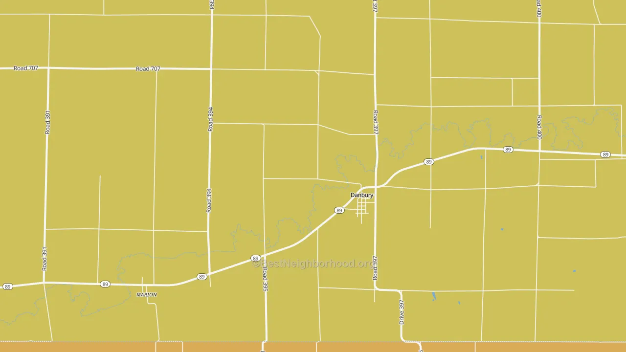 Map of the best neighborhoods in the 69026 area, with better matches in green and worse matches in red