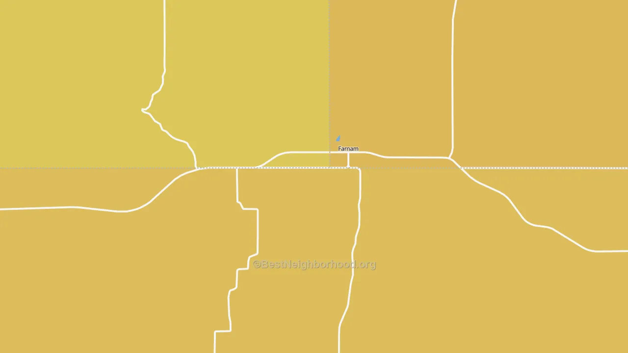 Map of the best neighborhoods in the 69029 area, with better matches in green and worse matches in red