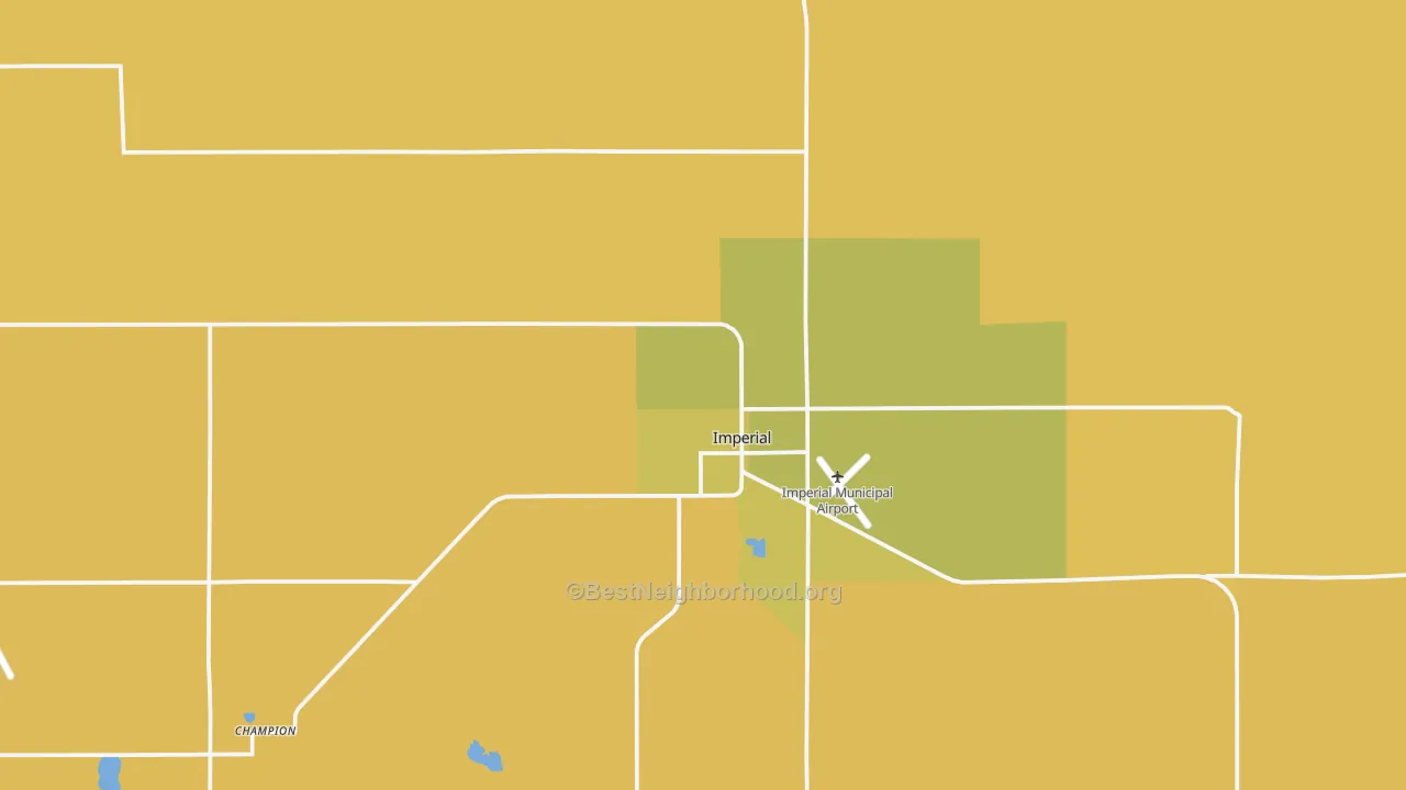 Map of the best neighborhoods in the 69033 area, with better matches in green and worse matches in red