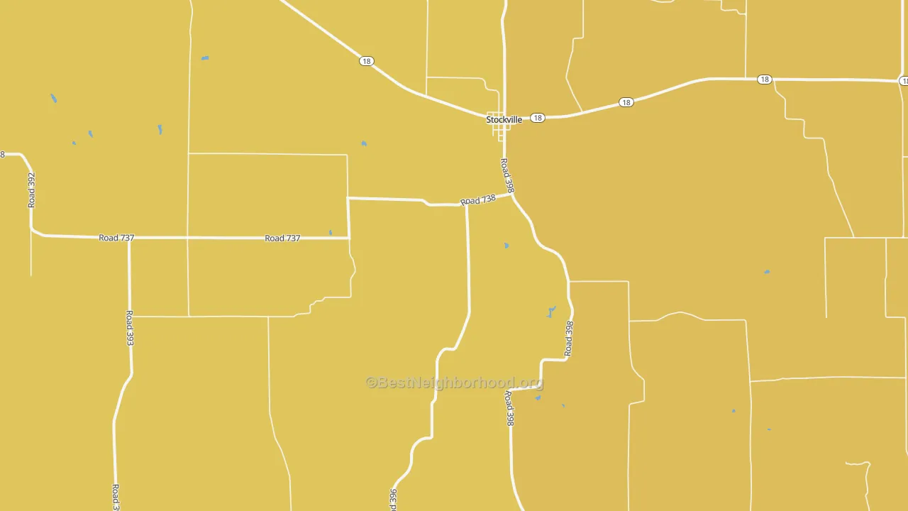 Map of the best neighborhoods in the 69042 area, with better matches in green and worse matches in red