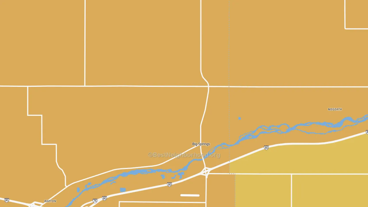 Map of the best neighborhoods in the 69122 area, with better matches in green and worse matches in red