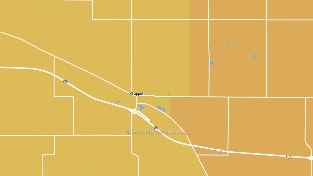 Map of the best neighborhoods in the 69129 area, with better matches in green and worse matches in red
