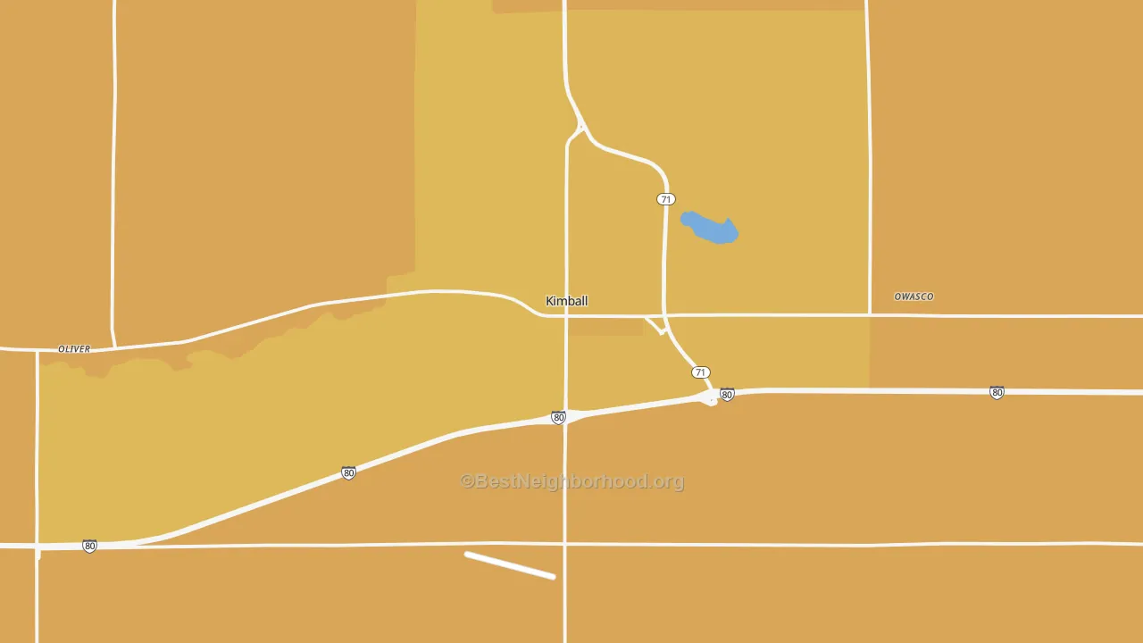 Map of the best neighborhoods in the 69145 area, with better matches in green and worse matches in red