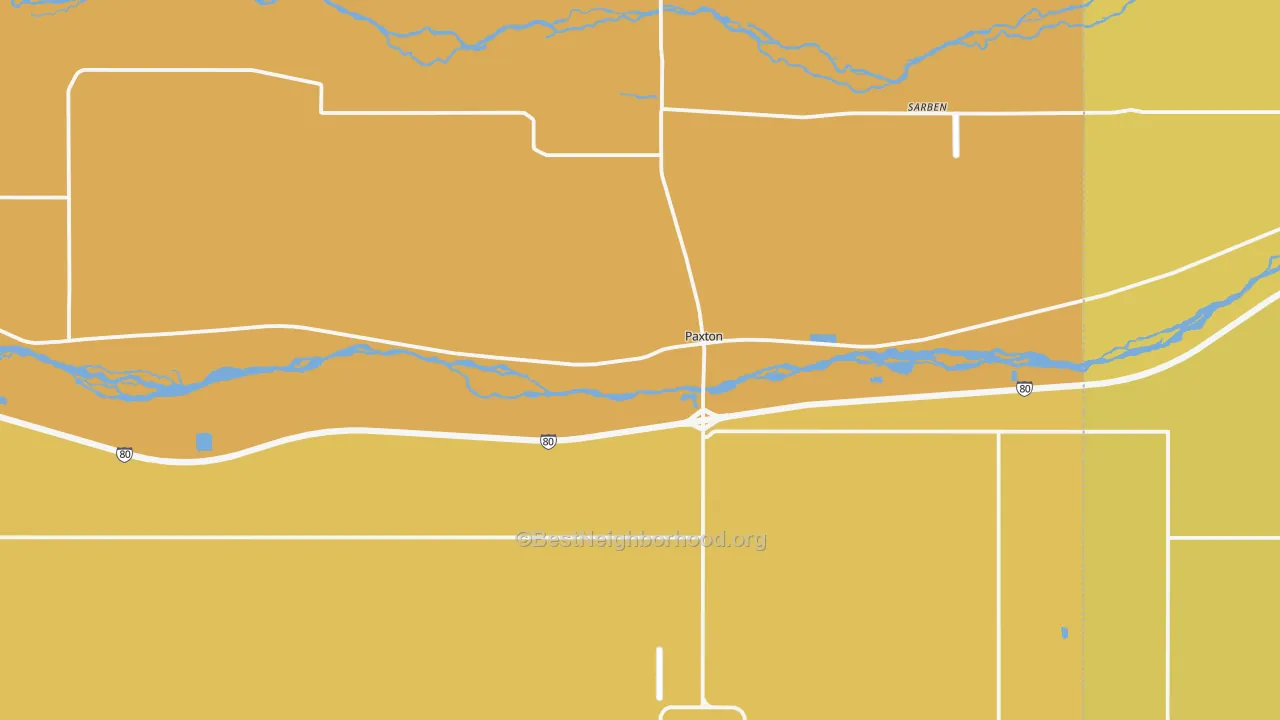 Map of the best neighborhoods in the 69155 area, with better matches in green and worse matches in red