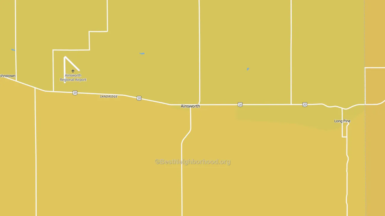 Map of the best neighborhoods in the 69210 area, with better matches in green and worse matches in red