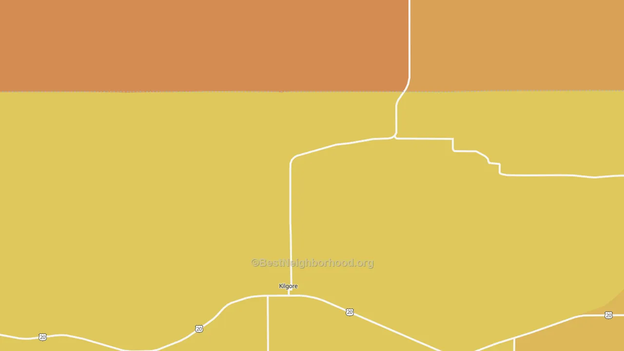 Map of the best neighborhoods in the 69216 area, with better matches in green and worse matches in red