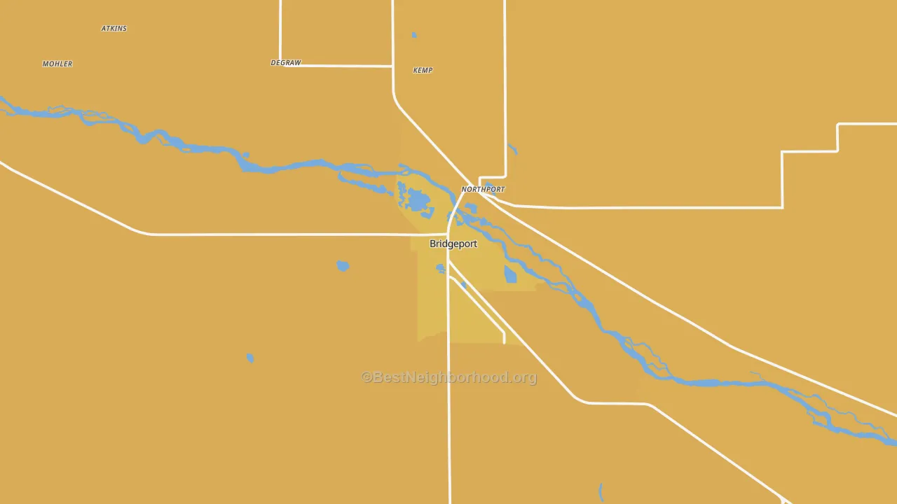 Map of the best neighborhoods in the 69336 area, with better matches in green and worse matches in red