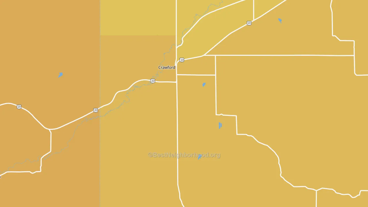 Map of the best neighborhoods in the 69339 area, with better matches in green and worse matches in red
