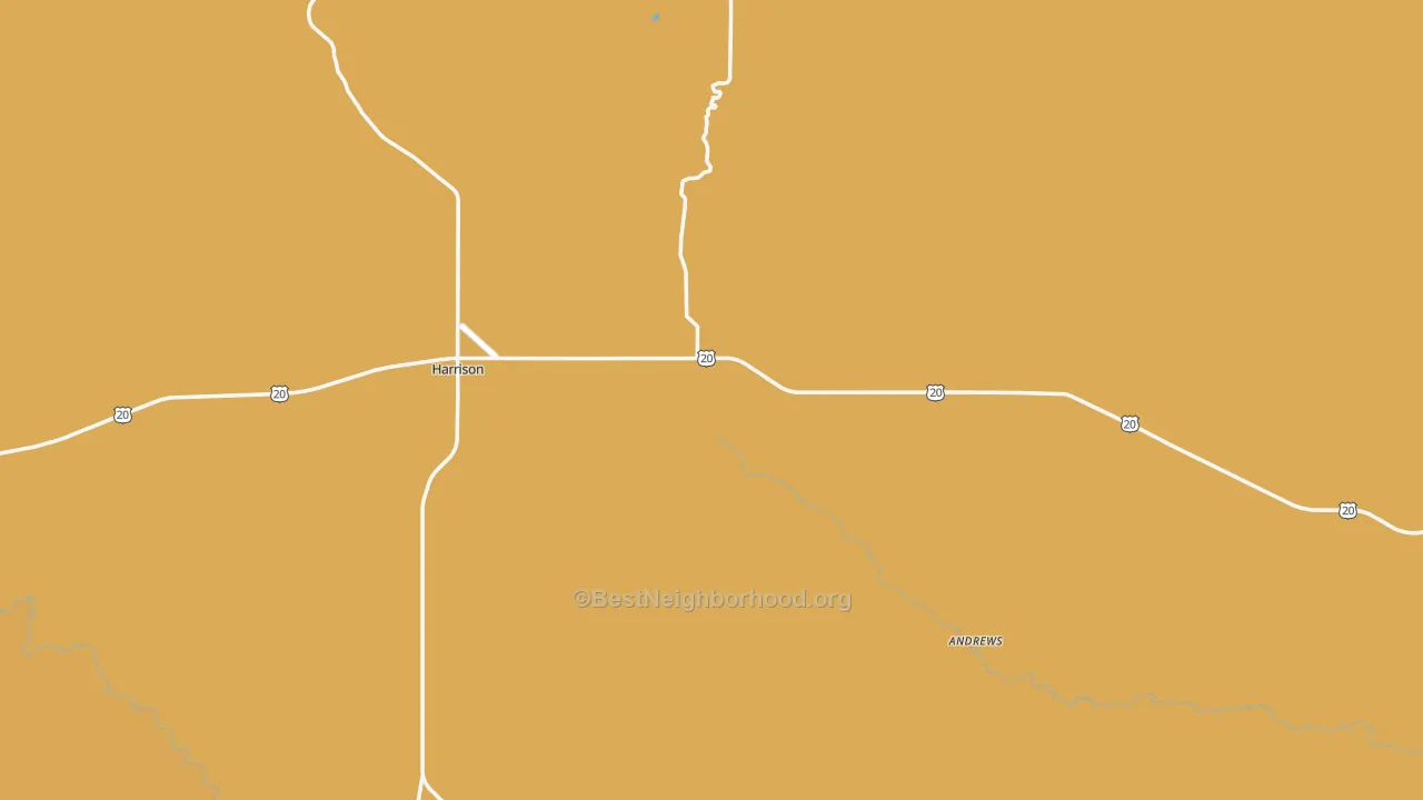 Map of the best neighborhoods in the 69346 area, with better matches in green and worse matches in red