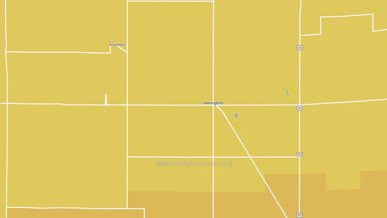 Map of the best neighborhoods in the 69348 area, with better matches in green and worse matches in red