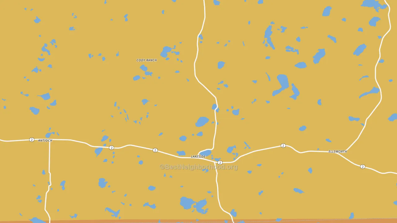 Map of the best neighborhoods in the 69351 area, with better matches in green and worse matches in red