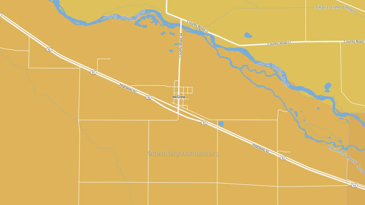 Map of the best neighborhoods in the 69353 area, with better matches in green and worse matches in red
