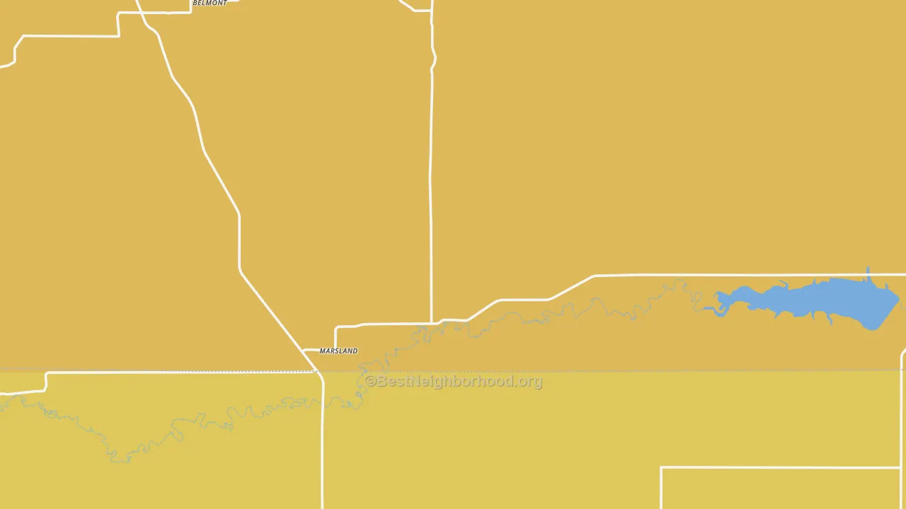 Map of the best neighborhoods in the 69354 area, with better matches in green and worse matches in red