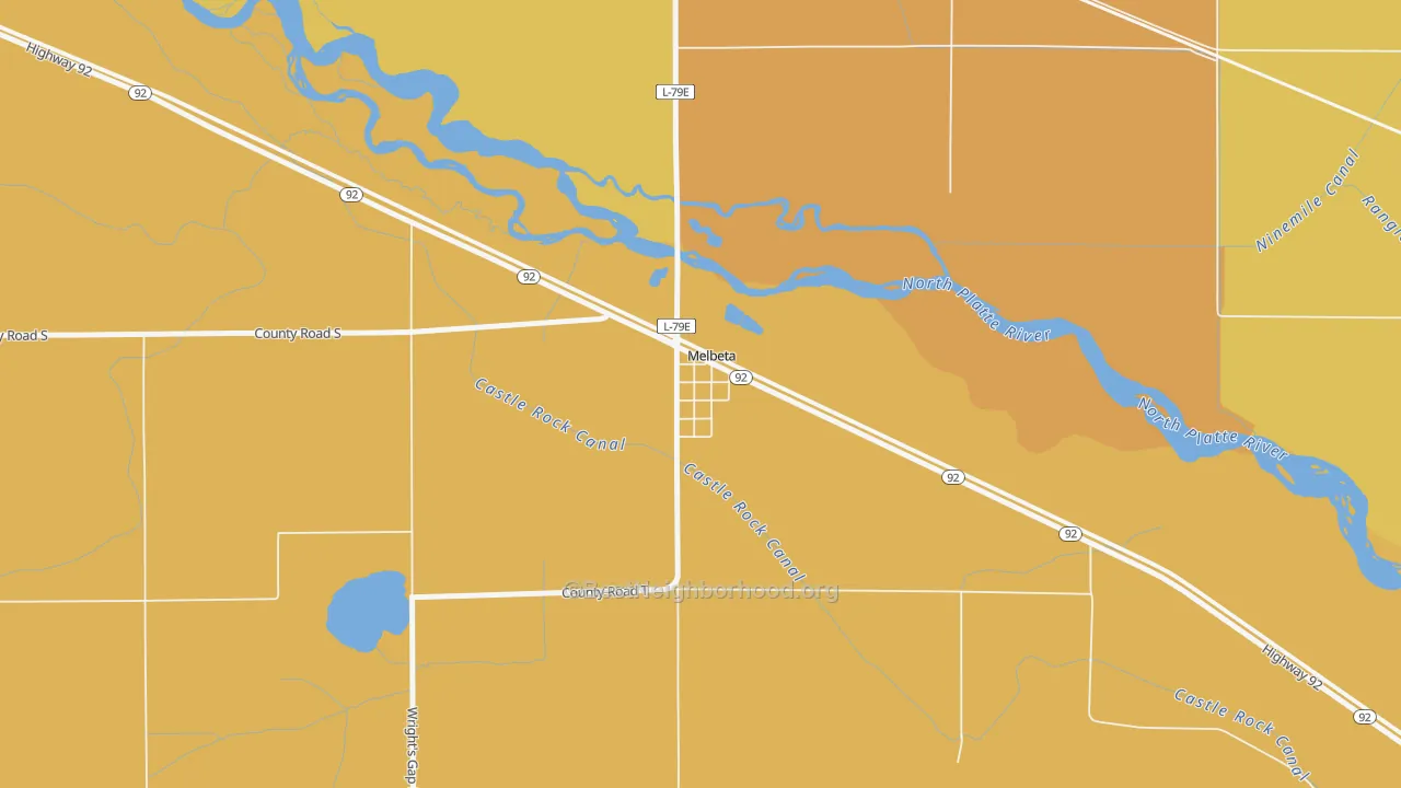 Map of the best neighborhoods in the 69355 area, with better matches in green and worse matches in red