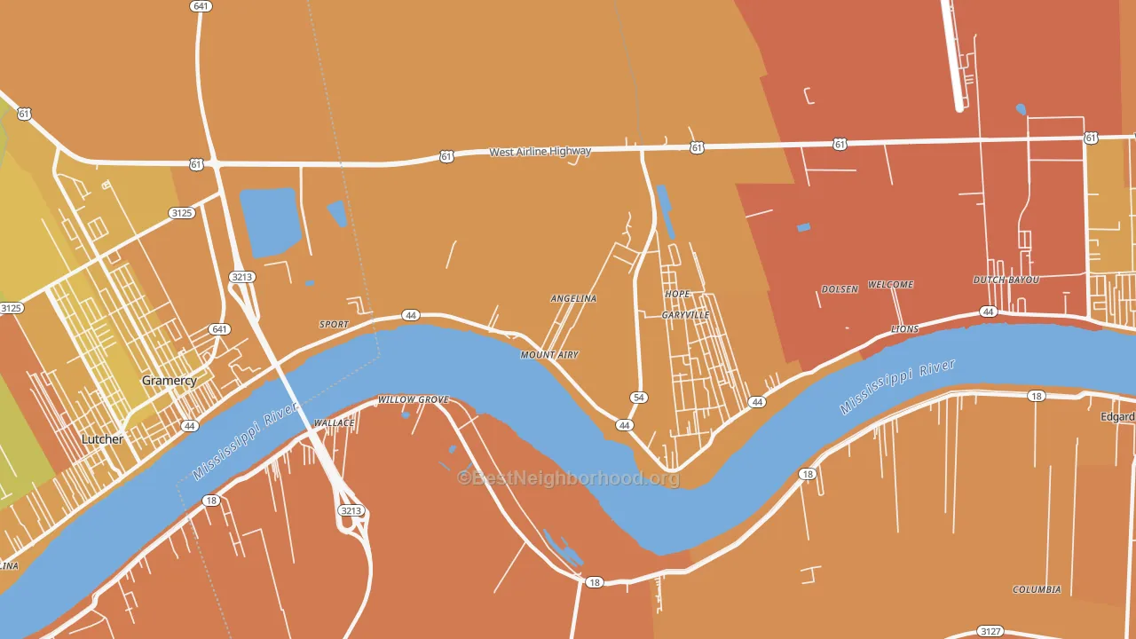 Map of the best neighborhoods in the 70076 area, with better matches in green and worse matches in red