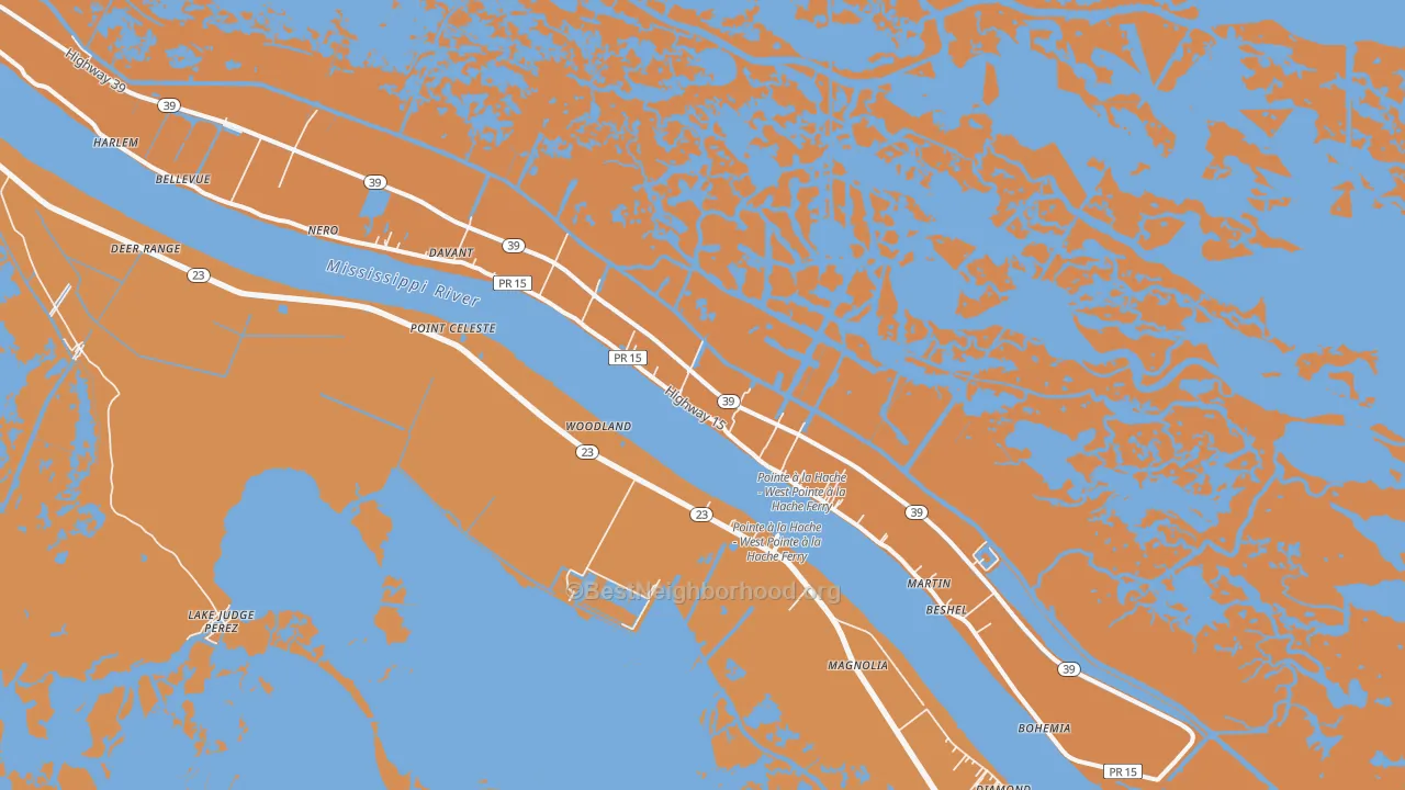 Map of the best neighborhoods in the 70082 area, with better matches in green and worse matches in red