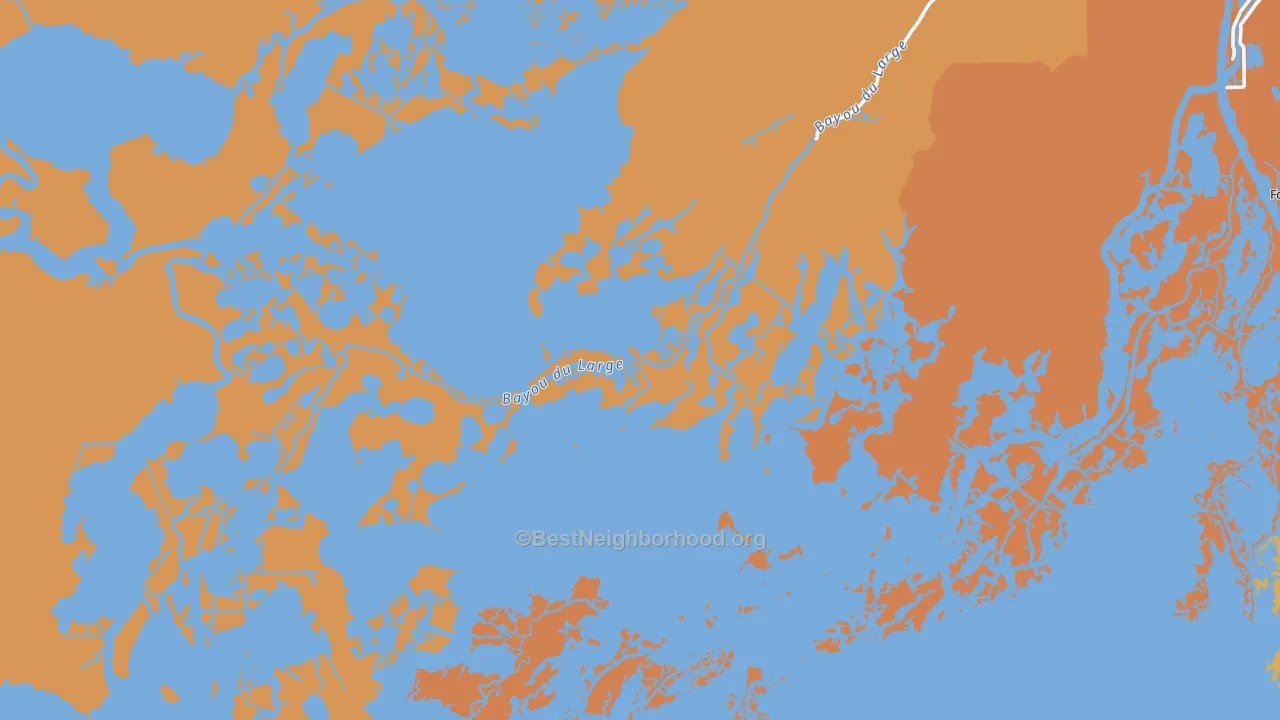 Map of the best neighborhoods in the 70361 area, with better matches in green and worse matches in red
