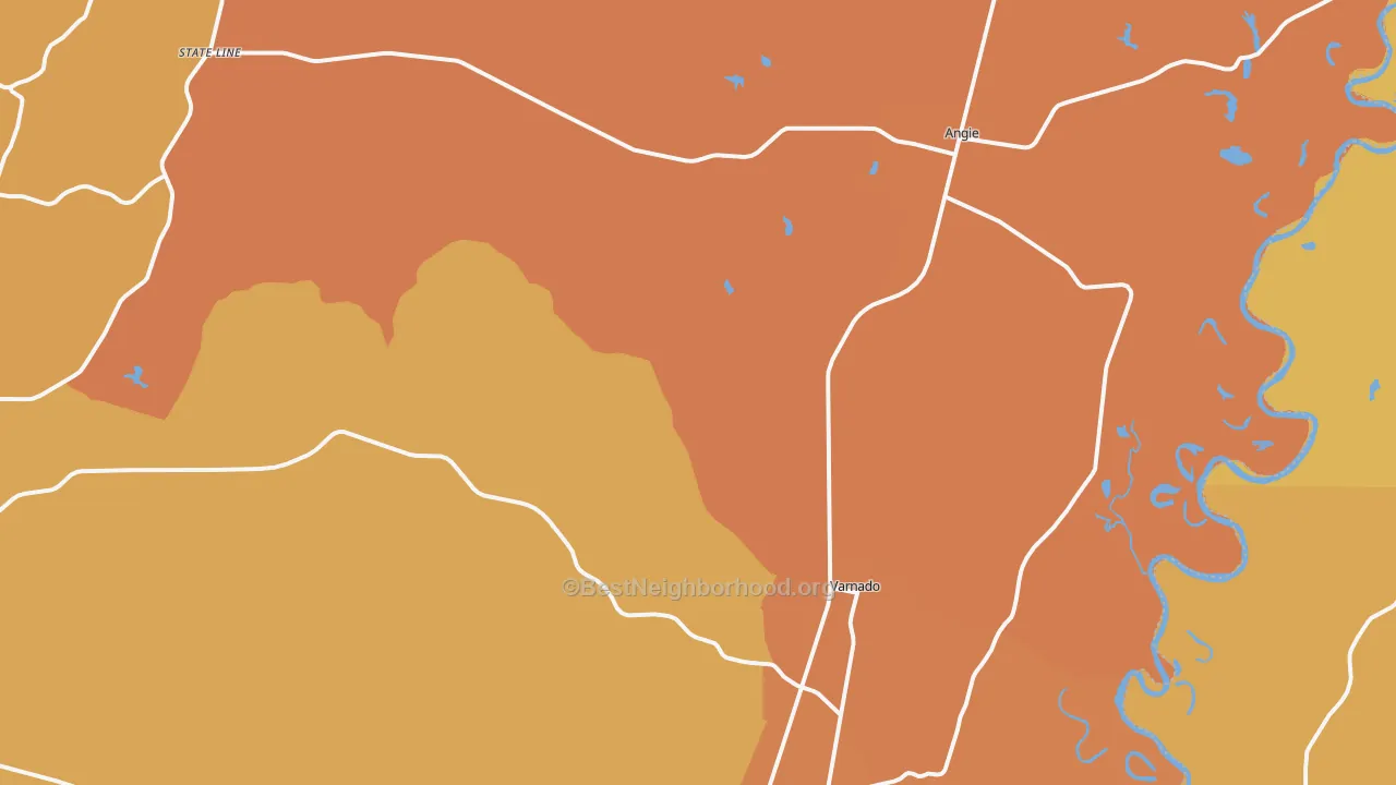 Map of the best neighborhoods in the 70426 area, with better matches in green and worse matches in red