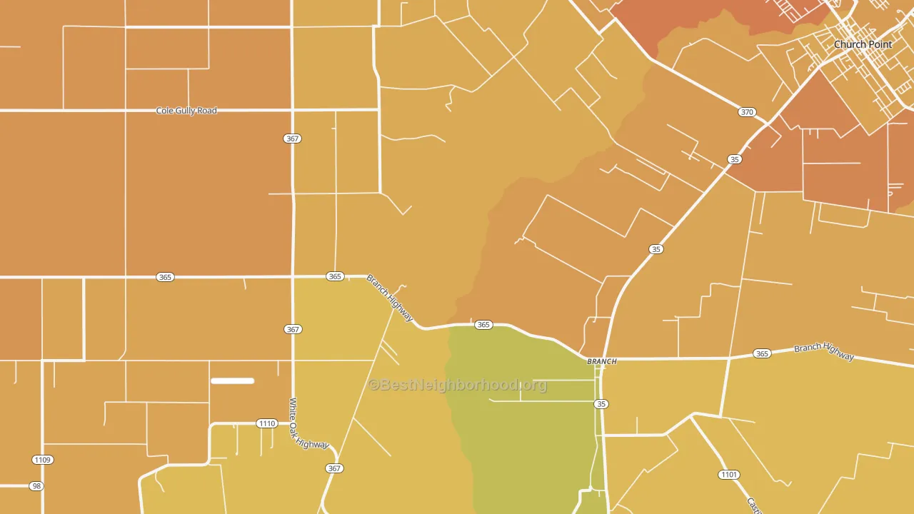 Map of the best neighborhoods in the 70516 area, with better matches in green and worse matches in red
