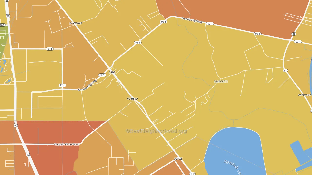 Map of the best neighborhoods in the 70519 area, with better matches in green and worse matches in red