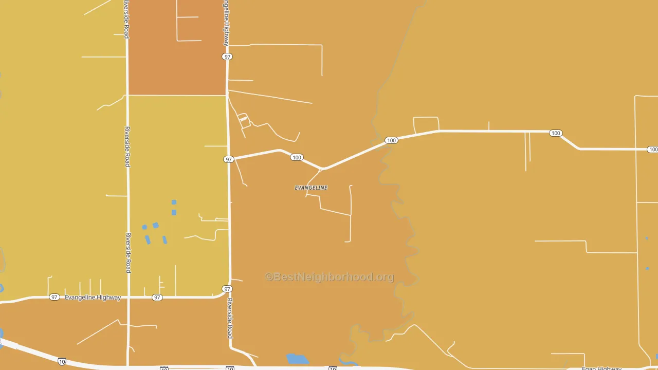 Map of the best neighborhoods in the 70537 area, with better matches in green and worse matches in red