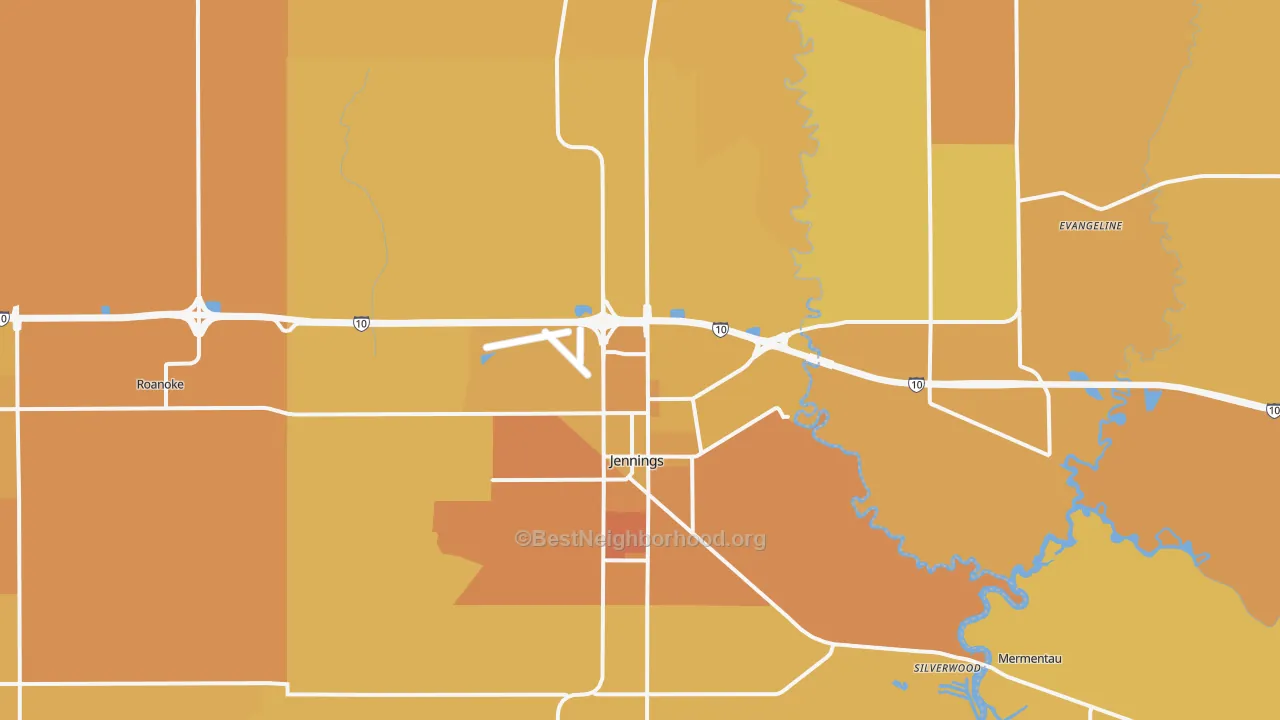 Map of the best neighborhoods in the 70546 area, with better matches in green and worse matches in red