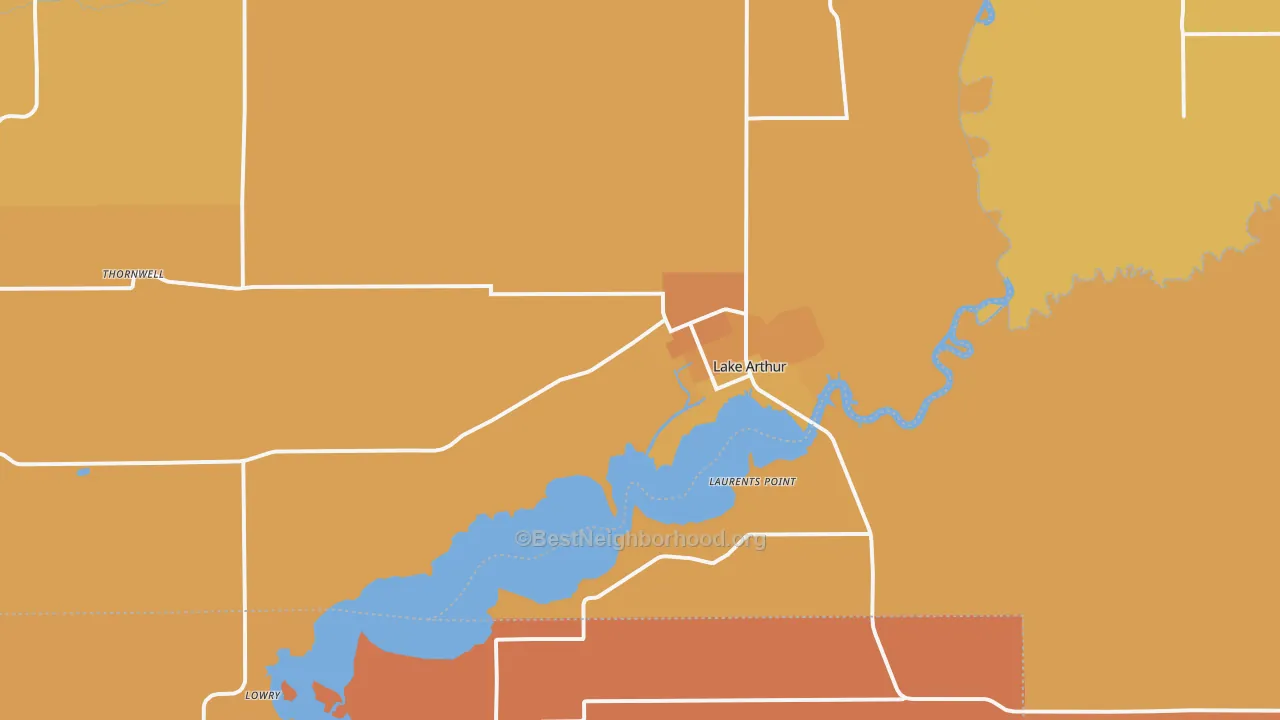 Map of the best neighborhoods in the 70549 area, with better matches in green and worse matches in red