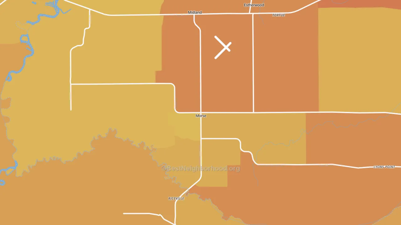 Map of the best neighborhoods in the 70559 area, with better matches in green and worse matches in red
