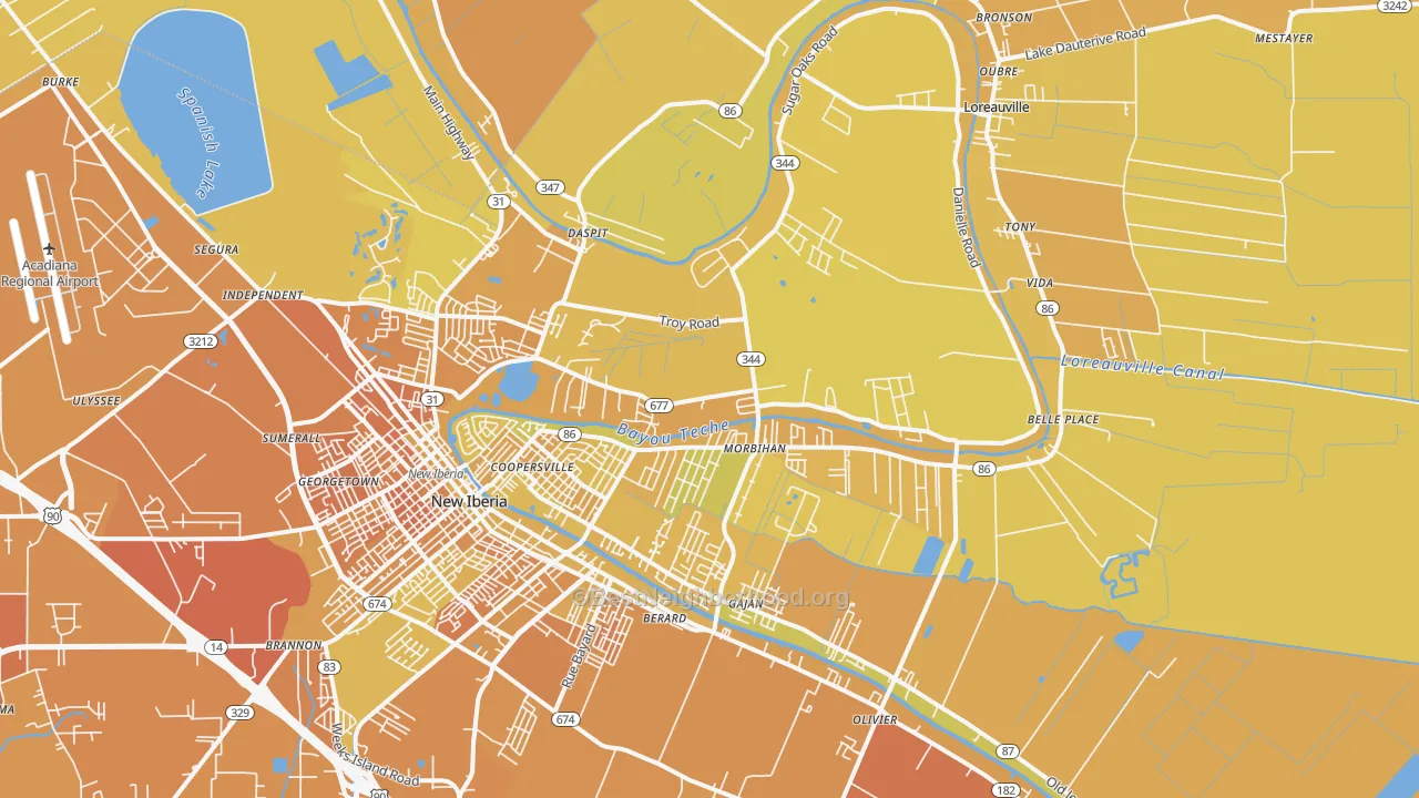 Map of the best neighborhoods in the 70563 area, with better matches in green and worse matches in red