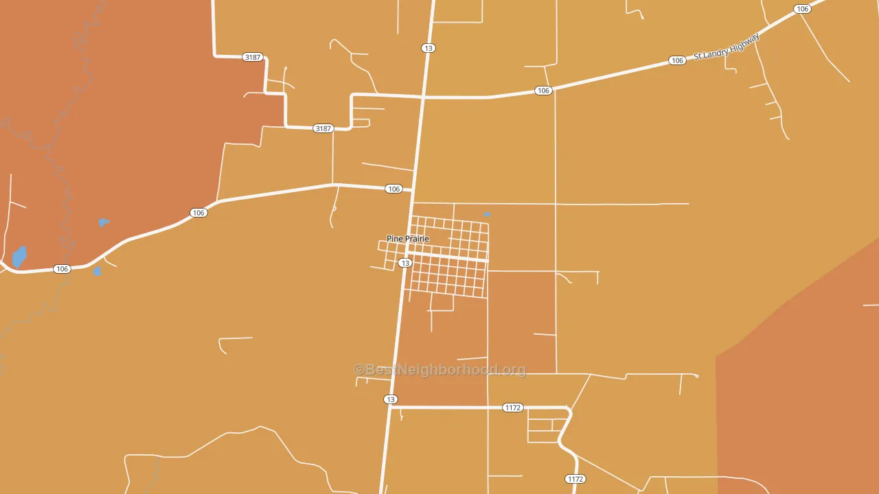 Map of the best neighborhoods in the 70576 area, with better matches in green and worse matches in red