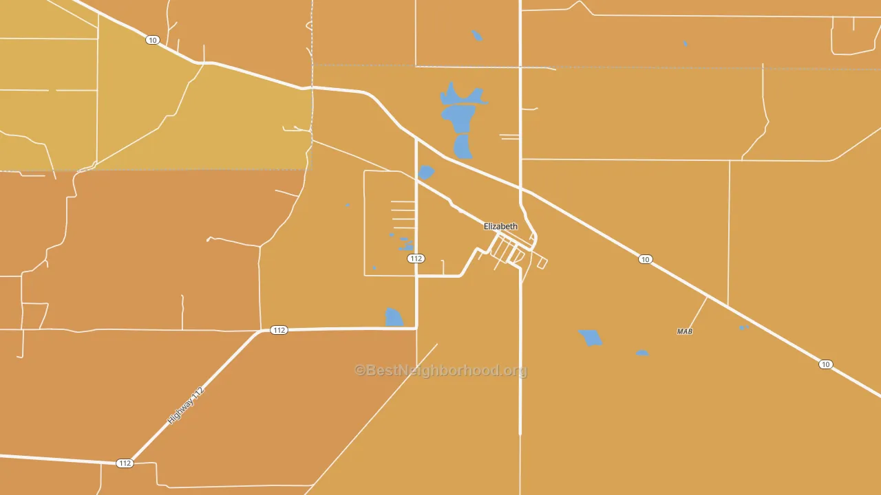 Map of the best neighborhoods in the 70638 area, with better matches in green and worse matches in red