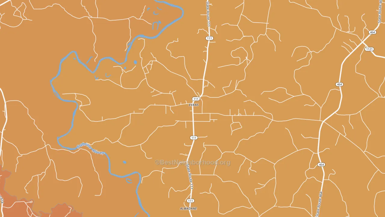 Map of the best neighborhoods in the 70639 area, with better matches in green and worse matches in red