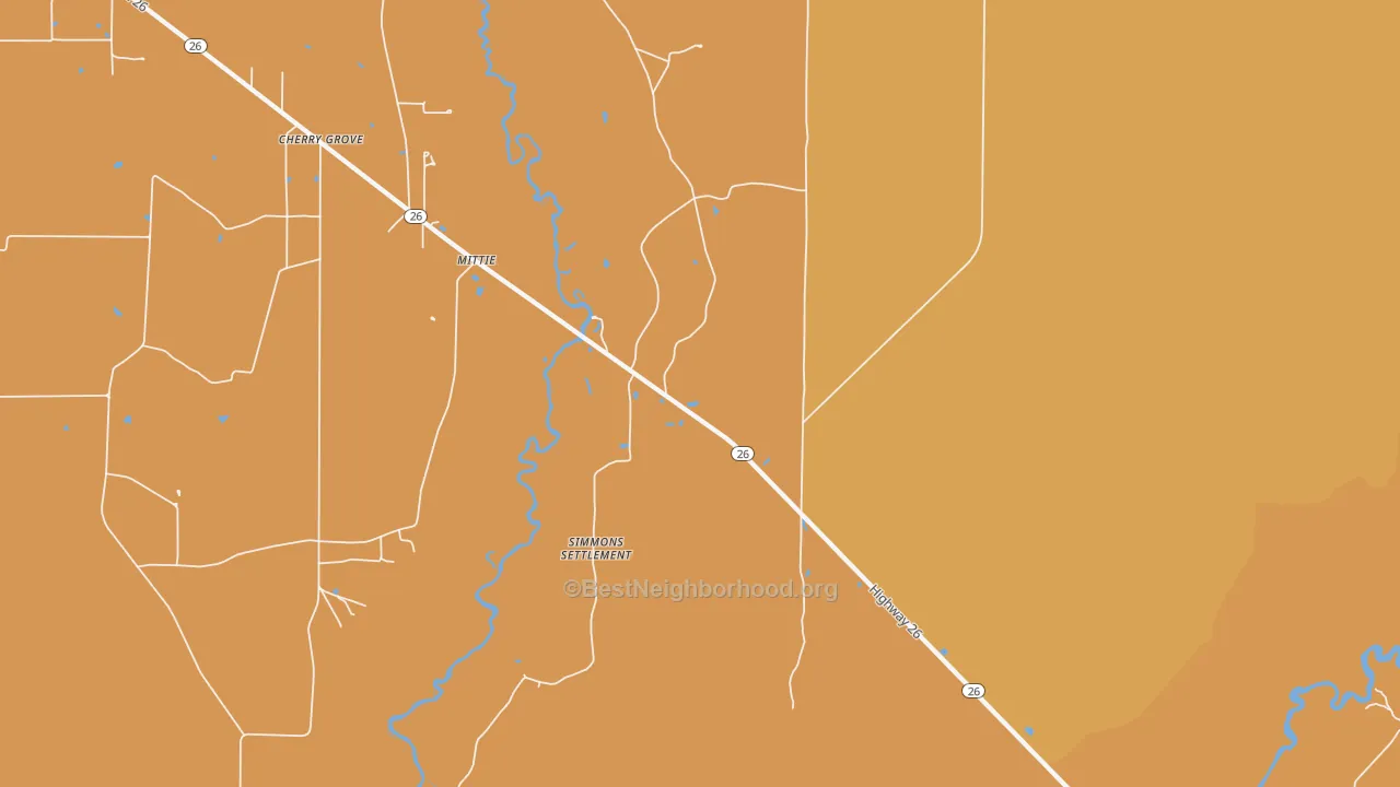 Map of the best neighborhoods in the 70654 area, with better matches in green and worse matches in red