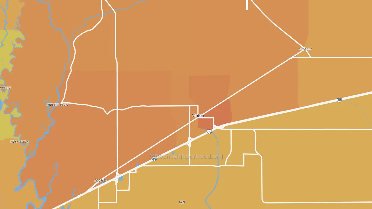 Map of the best neighborhoods in the 70668 area, with better matches in green and worse matches in red