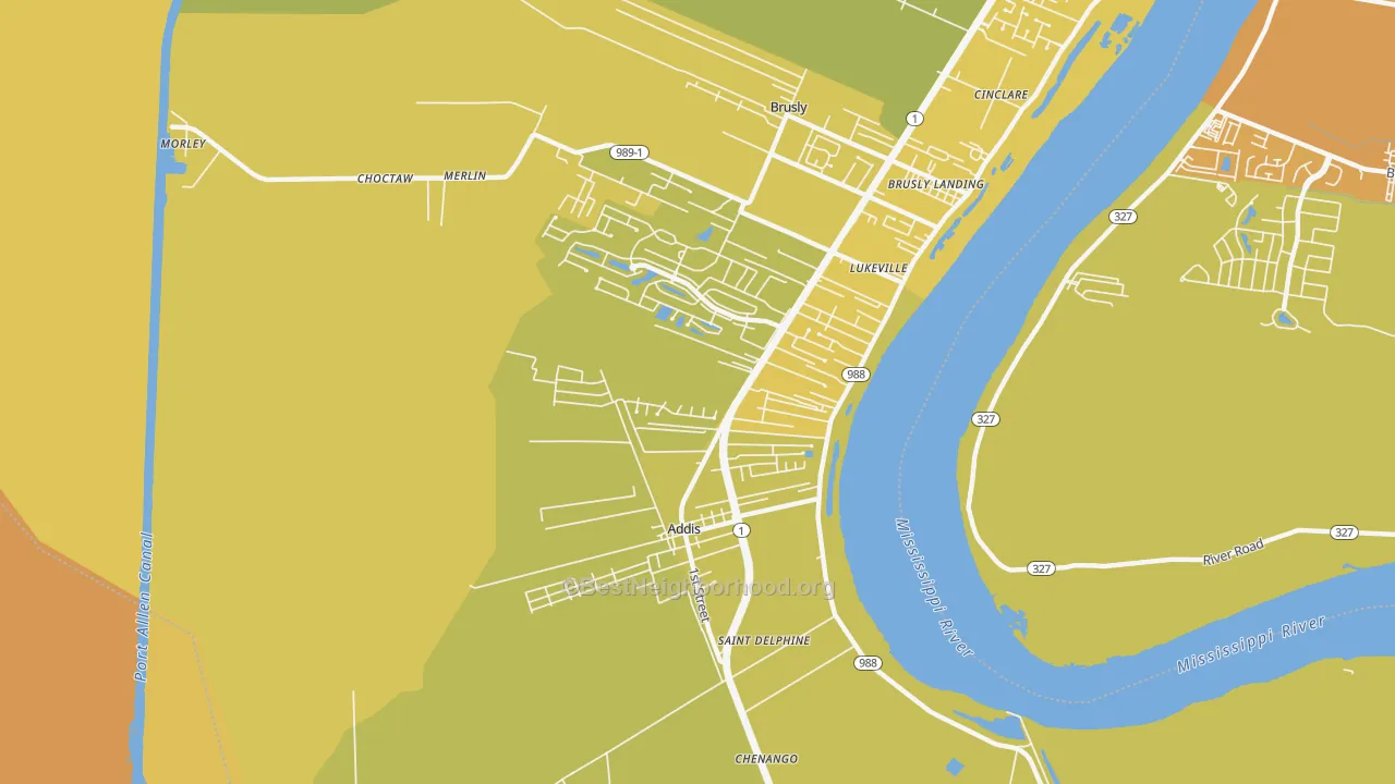 Map of the best neighborhoods in the 70710 area, with better matches in green and worse matches in red