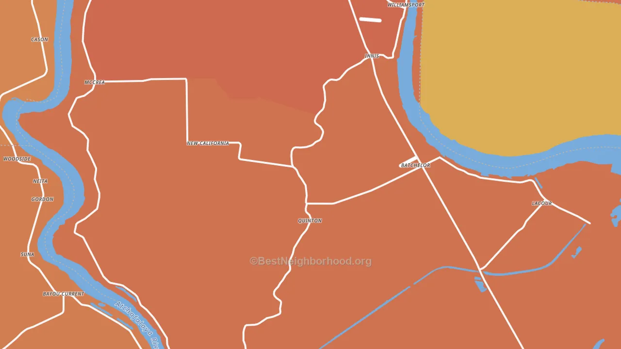 Map of the best neighborhoods in the 70715 area, with better matches in green and worse matches in red