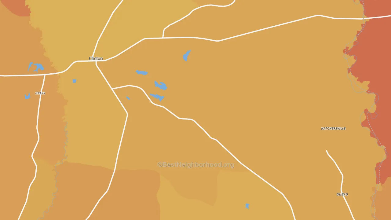 Map of the best neighborhoods in the 70722 area, with better matches in green and worse matches in red