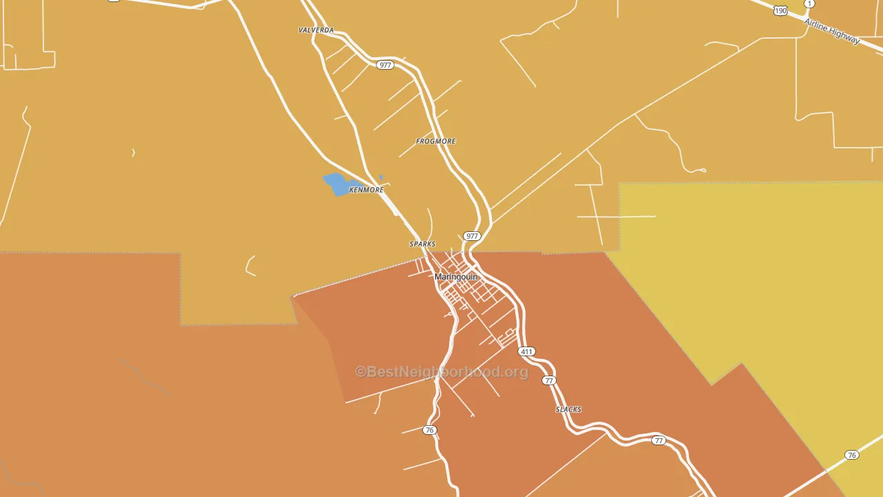 Map of the best neighborhoods in the 70757 area, with better matches in green and worse matches in red