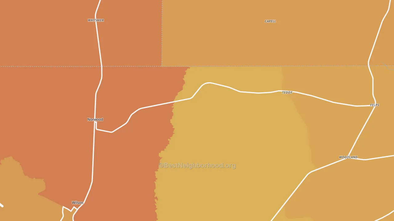 Map of the best neighborhoods in the 70761 area, with better matches in green and worse matches in red