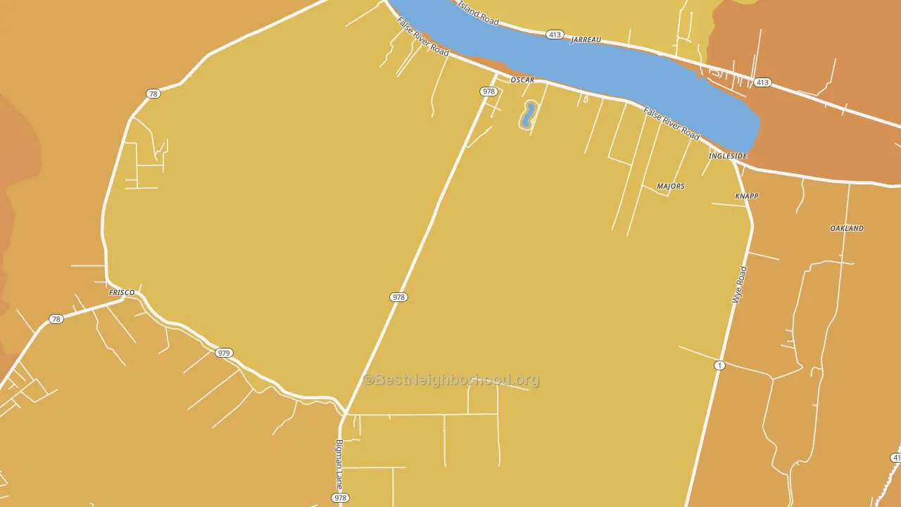 Map of the best neighborhoods in the 70762 area, with better matches in green and worse matches in red