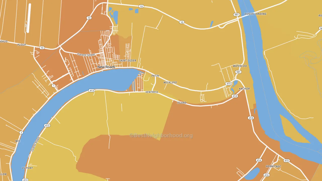 Map of the best neighborhoods in the 70783 area, with better matches in green and worse matches in red