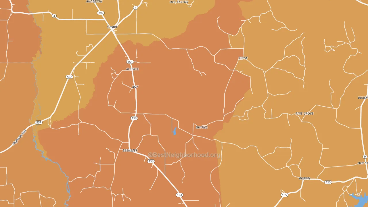 Map of the best neighborhoods in the 71016 area, with better matches in green and worse matches in red