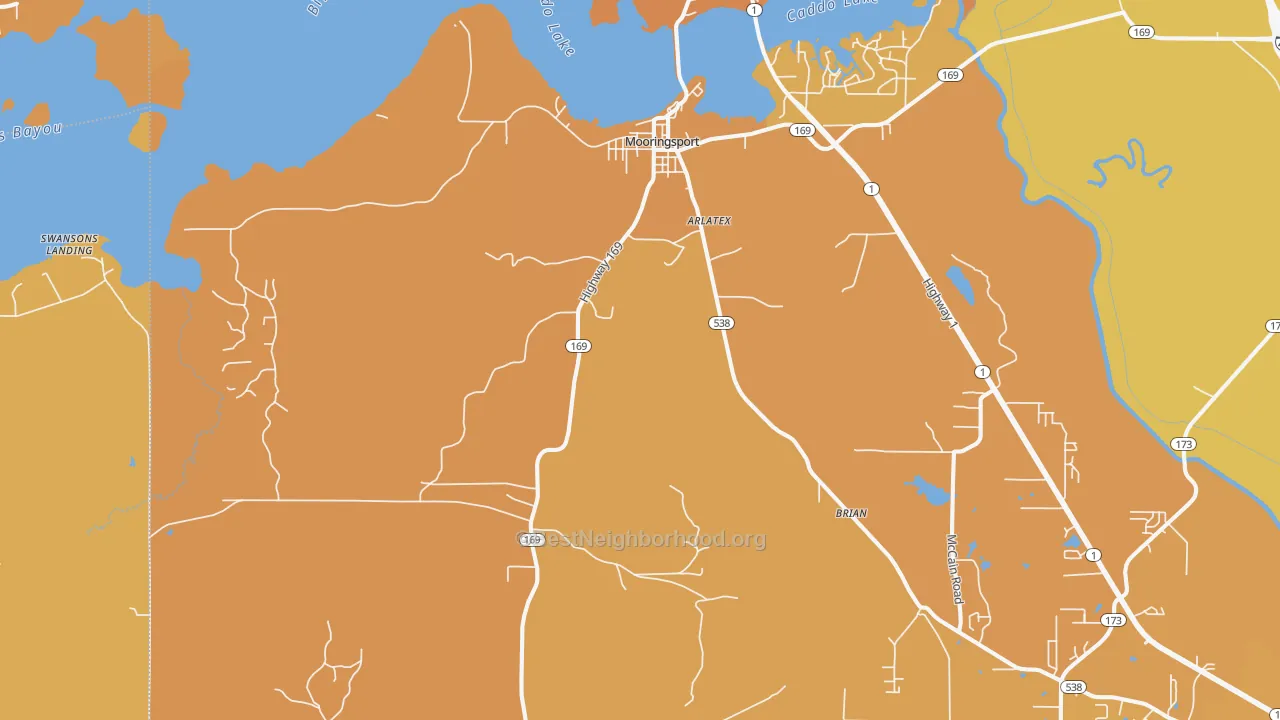Map of the best neighborhoods in the 71060 area, with better matches in green and worse matches in red