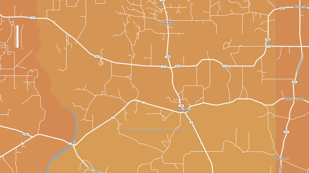 Map of the best neighborhoods in the 71072 area, with better matches in green and worse matches in red