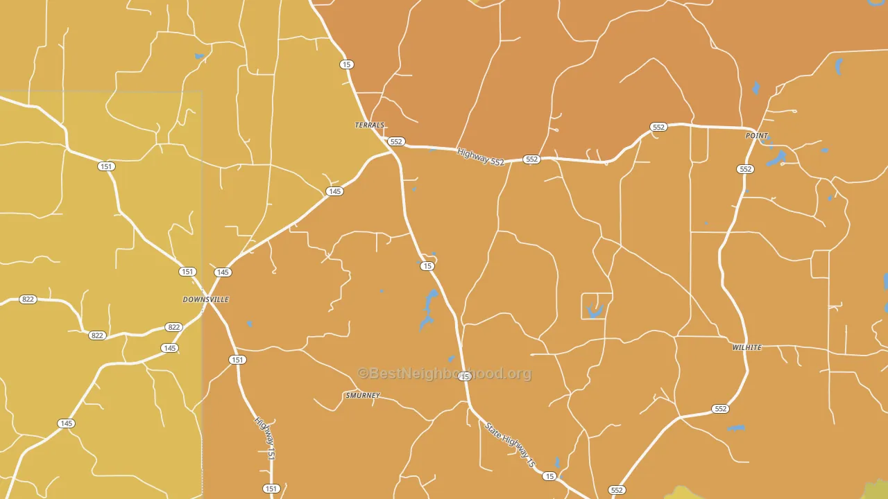Map of the best neighborhoods in the 71234 area, with better matches in green and worse matches in red